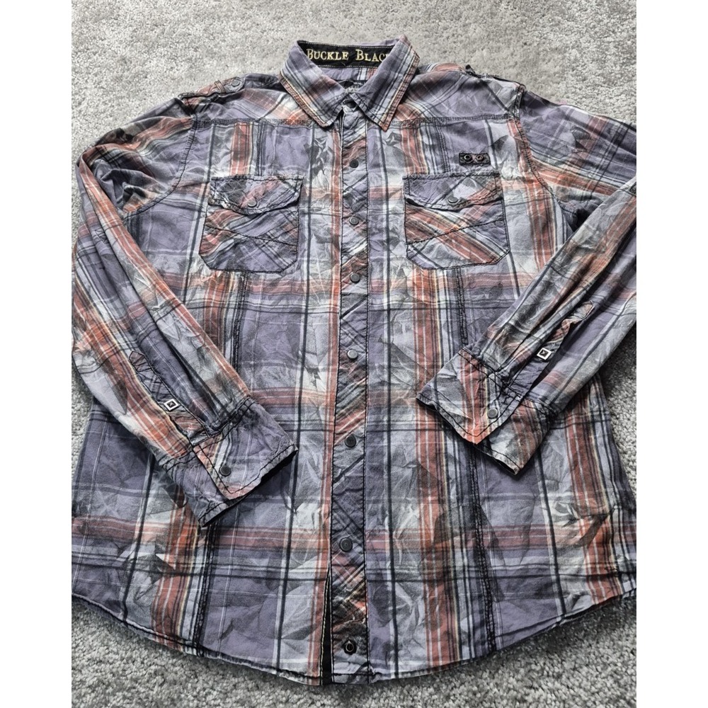 Buckle Black Label Plaid Button-Up Shirt Men's Large Slim Fit Western Grunge Y2K